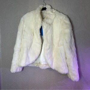 Elegant Cream Faux Fur Jacket Vintage Rabbit fur coat M
